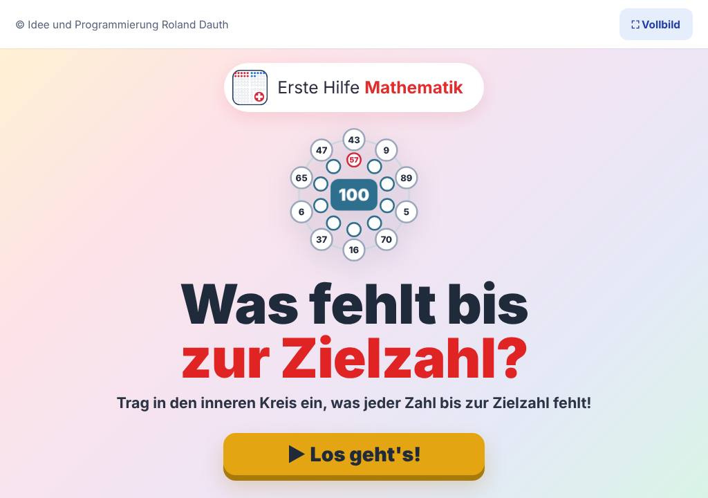 Startbild der App Was fehlt bis zur Zielzahl?