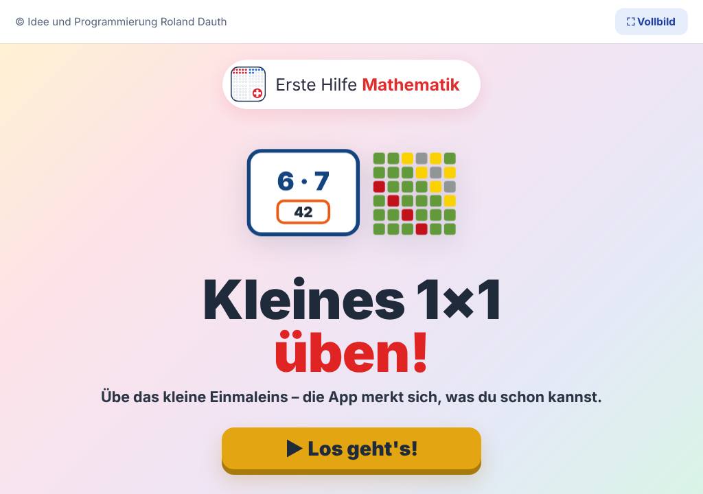 Startbild der App Kleines 1x1 üben