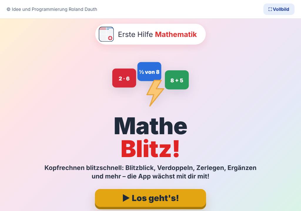 Startbild der App MatheBlitz