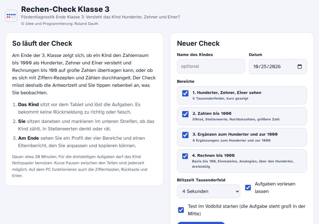 Startbild der App Rechen-Check Klasse 3