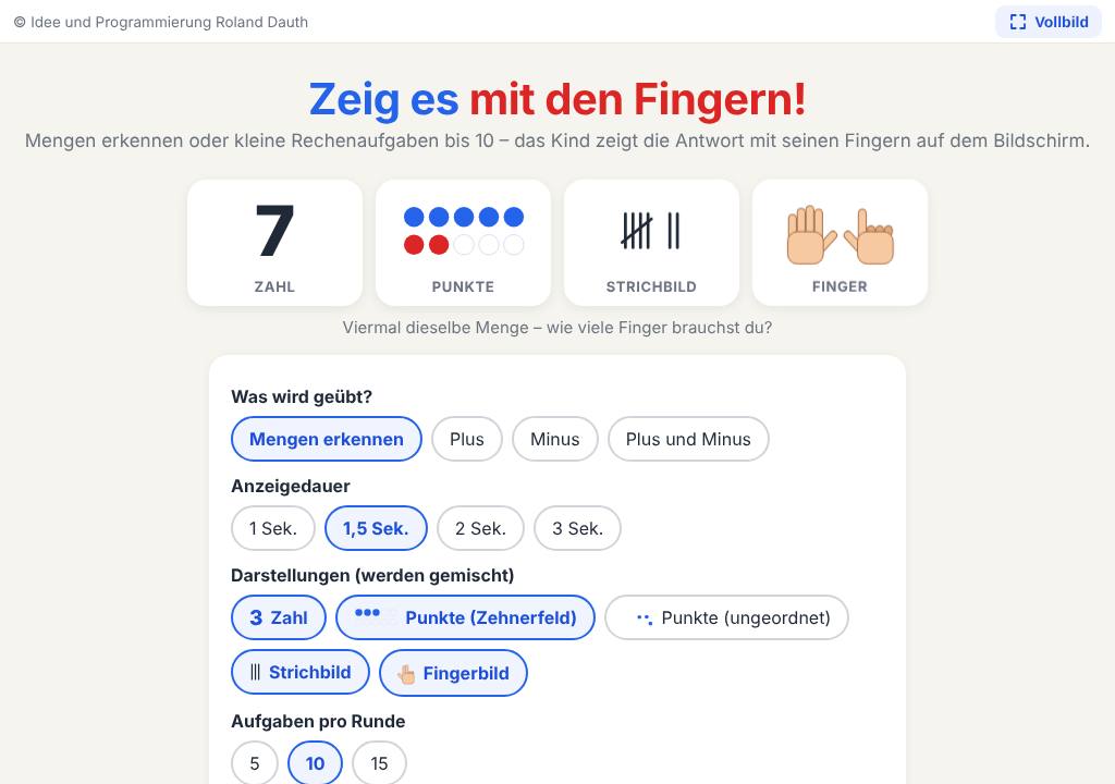 Startbild der App Zeig es mit den Fingern